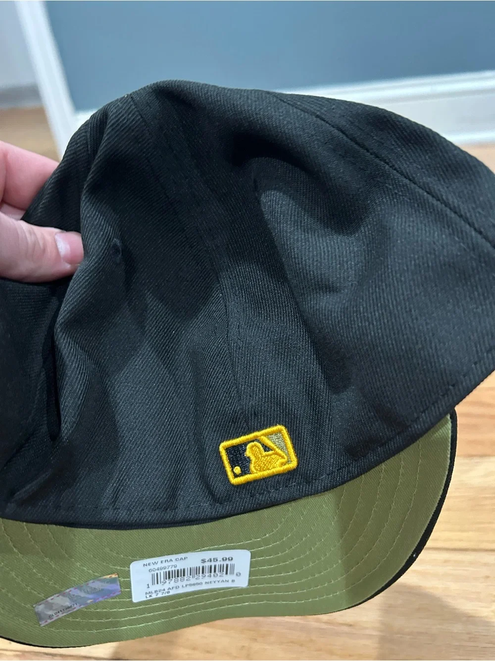 New Era Black Fitted Cap with Gold Embroidered NY Logo Military